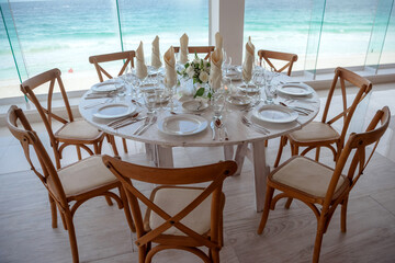 elegant banquet tables prepared for a conference or a party indoors