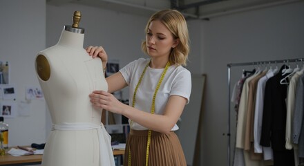 Fashion Designer Measuring Dress Form in Studio