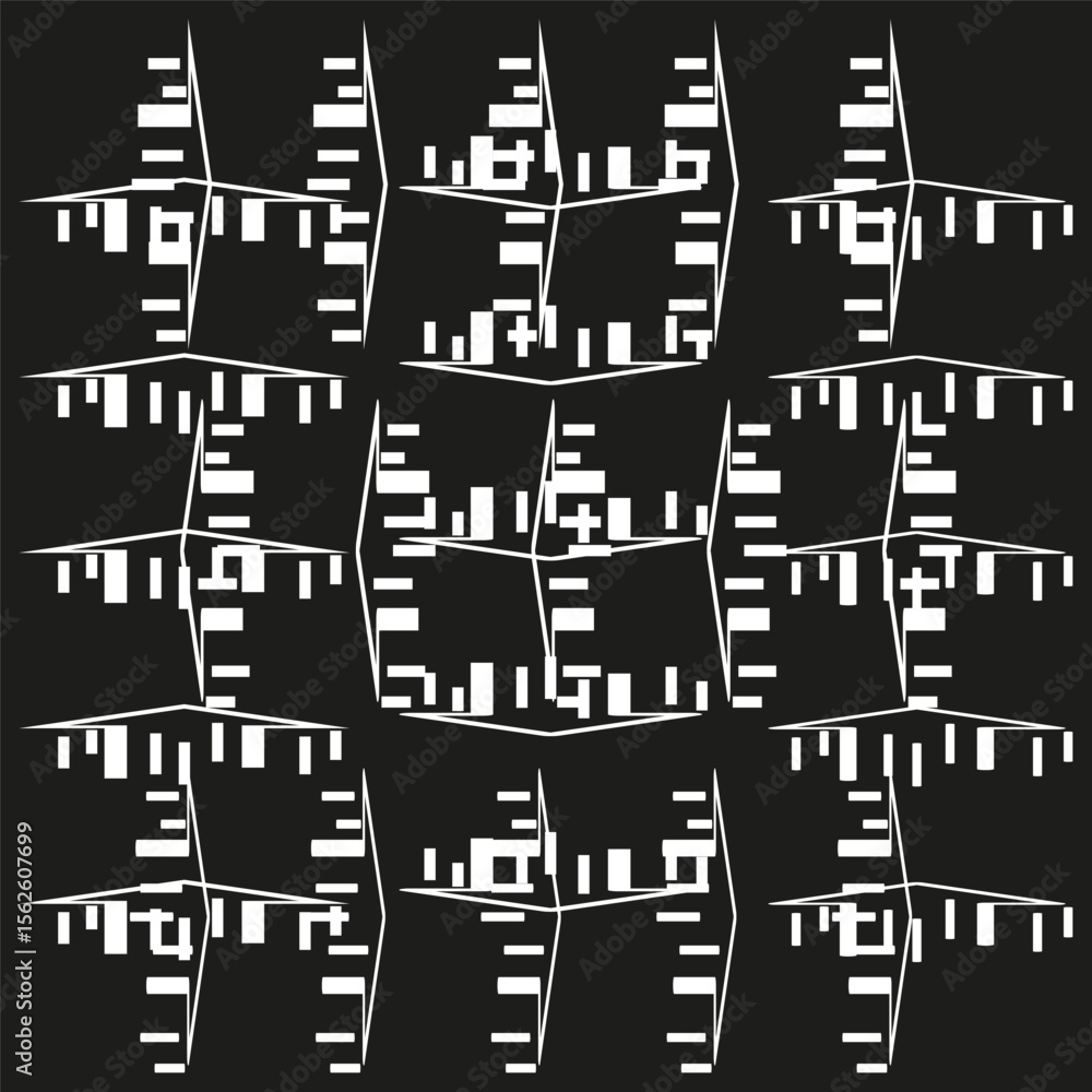 Poster pixel maze icon. abstract glitch pattern. square labyrinth vector. monochrome tech design.