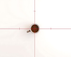 Coffee cup on white background with cross-hairs