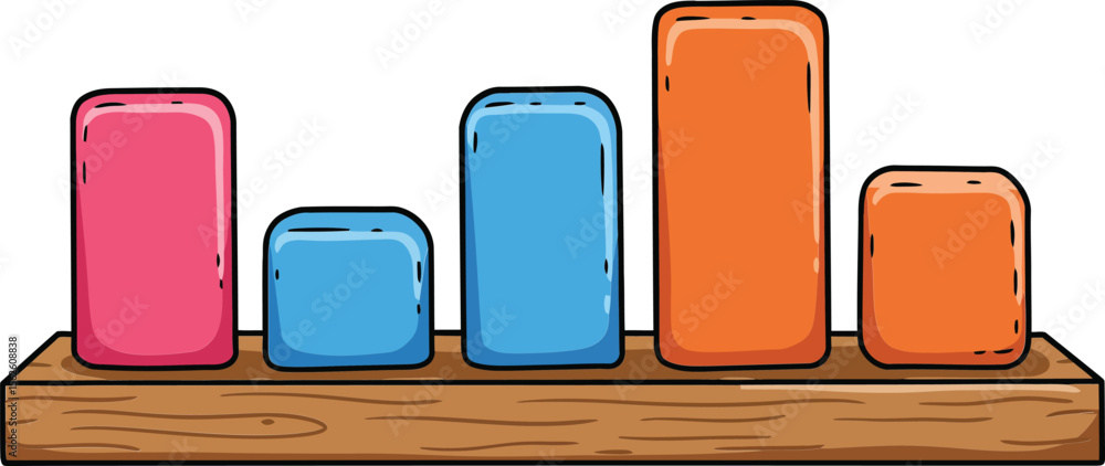Aufkleber colorful bar chart on wooden base representing data visualization and statistics concept in infograp