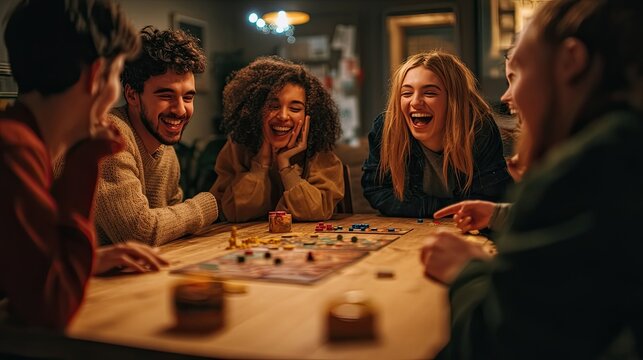 Young adults playing board games