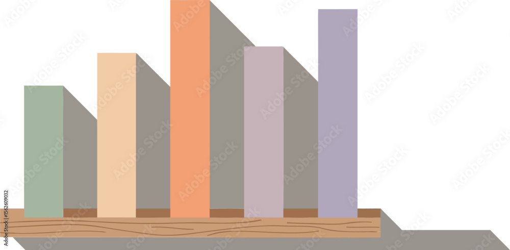 Poster colorful pastel bar chart graph with shadows on white background displaying data in simple style