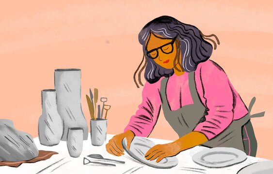 Woman making bowl