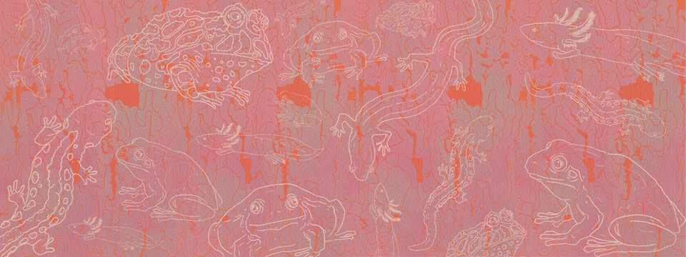 Fototapeta Horizontal 2D illustration of amphibians on pink background