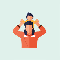 A father is happily carrying his toddler on his shoulders.
