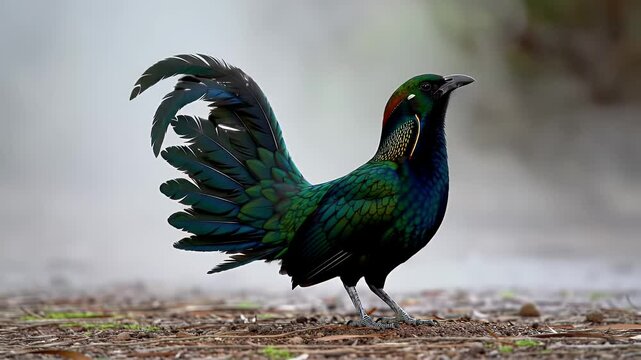 Brilliant Himalayan Monal Pheasant with Iridescent Plumage on Earthy Ground