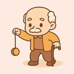 Adorable Old Man Vector Illustration | Grandpa, Holding Wand, Cartoon