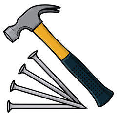 Carpentry tools including hammer nails and saw vector illustration on white background