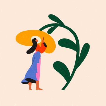 Girl Admiring Spring and Summer Flowers