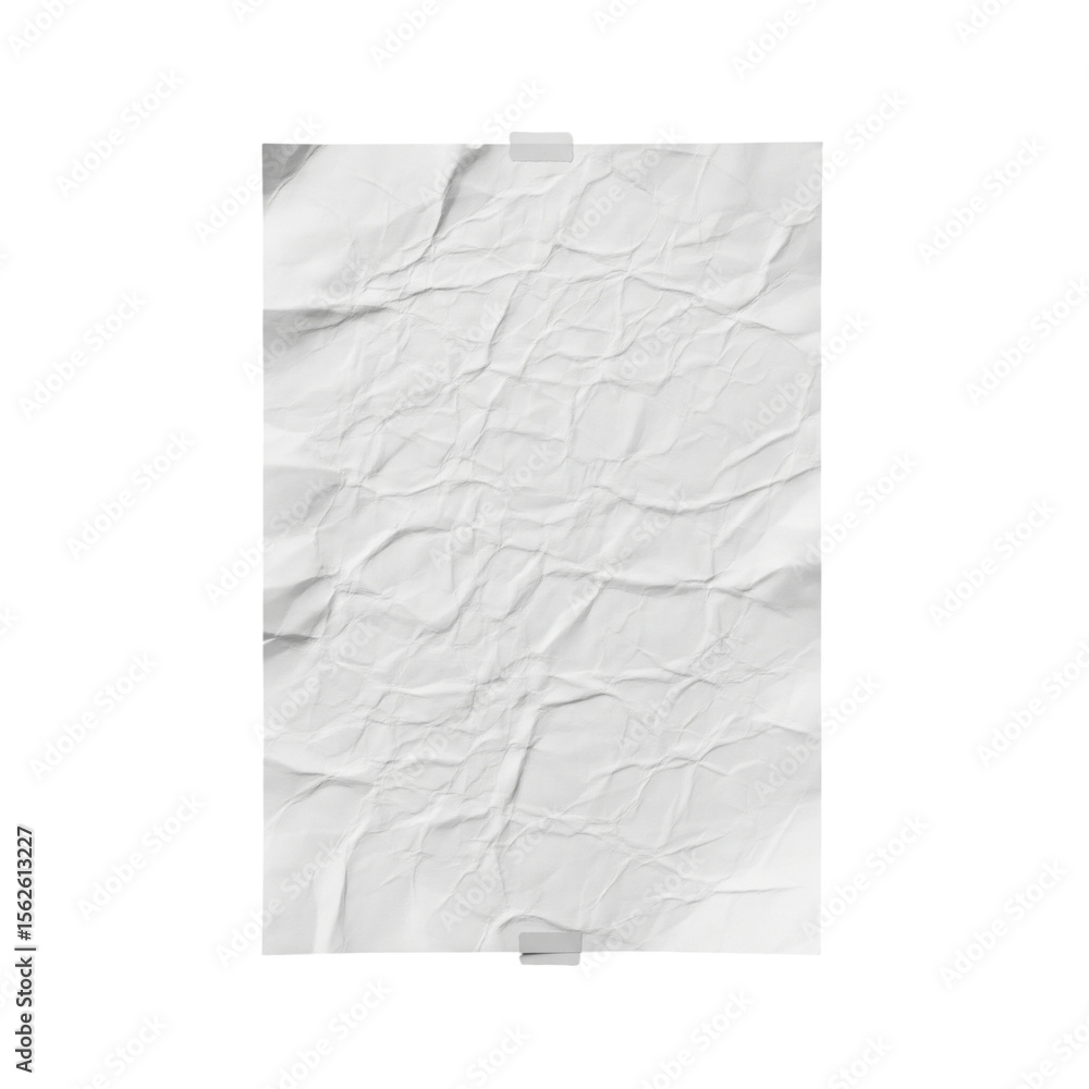 Poster white crumpled sheet of paper with tape creates a texture-rich background ideal for overlays, adding