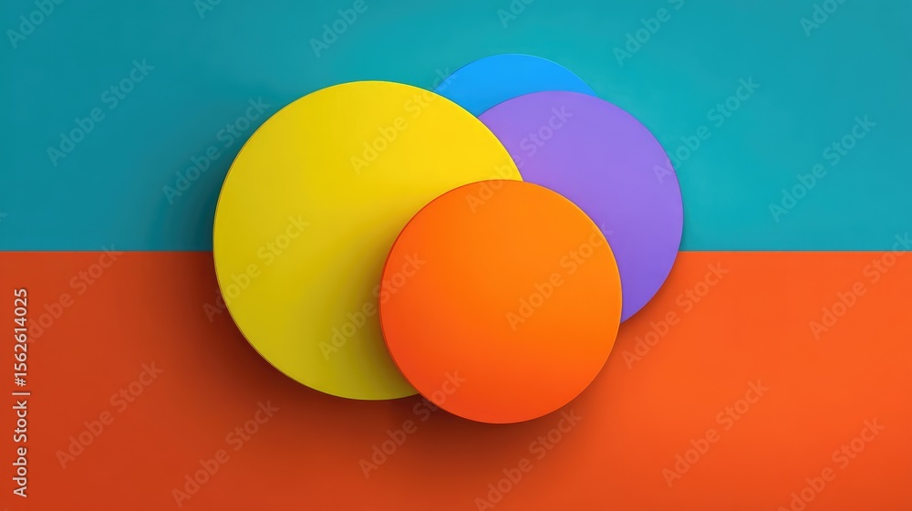 Poster bright and minimal design with layered flat circles over subtle triangle and square patterns, modern
