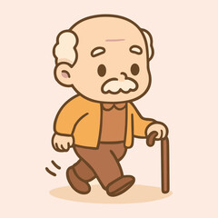 Cute Kawaii Old Man Standing – Cartoon Elder Character Vector for Family and Life Themes
