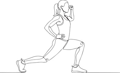 A powerful and minimalist one-line art illustration of a woman performing a lunge exercise