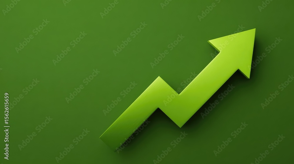 Poster green trend arrow with line chart moving upward on technical dashboard, clean layout with open copy 