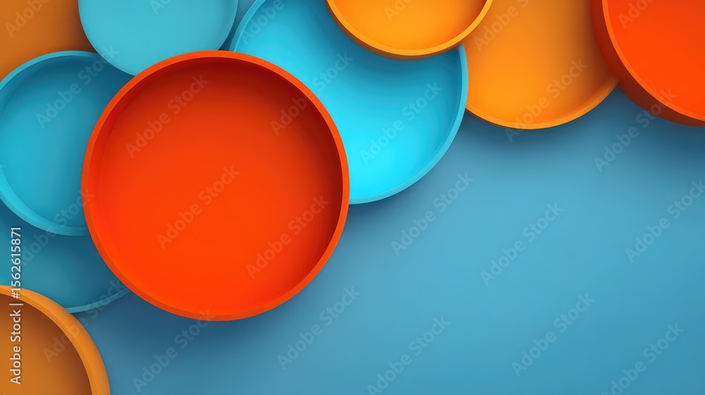 Poster layered modern background with flat colored circles over grid layout, simple design and negative spa