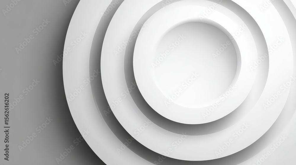 Poster monochrome abstract backdrop with concentric flat circles and repeating geometric angles, room for c