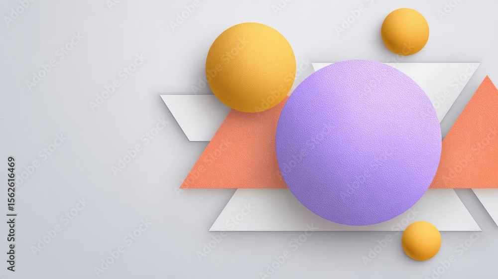 Poster pastel circle elements on white geometric background with triangle and square overlays, clean with c