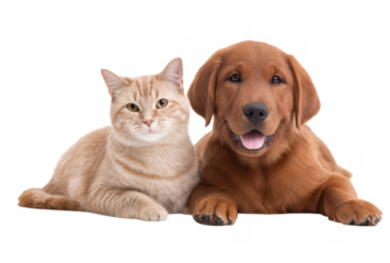 A playful puppy and a curious kitten resting side by side on a clean white surface. showcasing their friendship and companionship in a bright. cheerful setting ideal for pet-related content