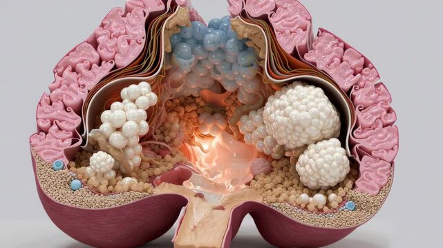 Natural estrogen balance inside female ovary with detailed anatomy and biological structure showing follicles and tissue layers medical biology