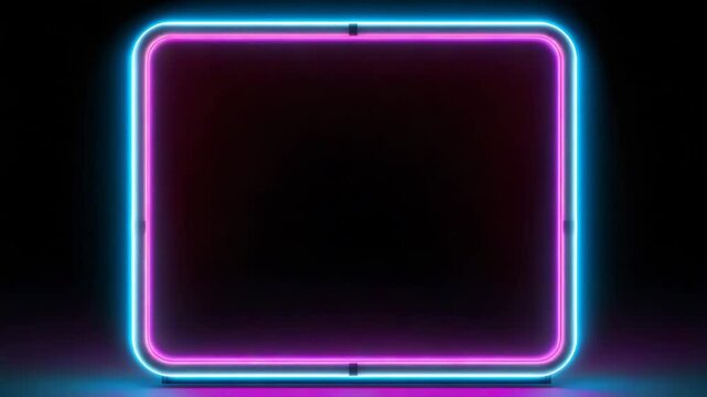 Gen-4 Turbo A 3D vector render featuring a glowing square with rounded corners, illuminated by pink and blue neon lights against a dark, abstract cosmic backdrop&mdash;blending futuristic aesthetics with vi