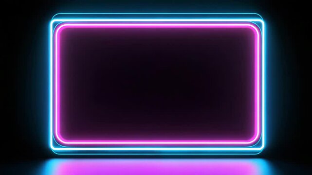Gen-4 Turbo A 3D vector render featuring a glowing square with rounded corners, illuminated by pink and blue neon lights against a dark, abstract cosmic backdrop&mdash;blending futuristic aesthetics with vi