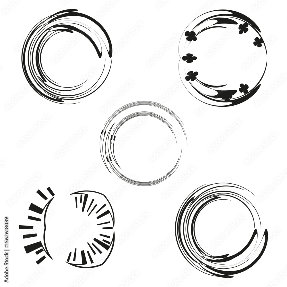 Poster hand drawn rings. brush circle set. rough loop vector. artistic round strokes.