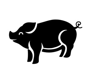 pig silhouette, black pig vector illustration, isolated icon on white background
