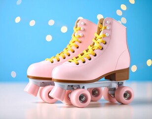 stylish pink roller skates with yellow laces 