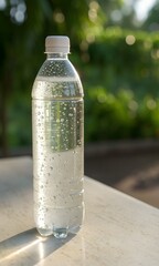 Refreshing Bottled Water on Outdoor Table