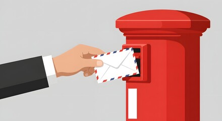 World Post Day Sending Mail A Hand Posting an Envelope into a Classic Red Postbox
