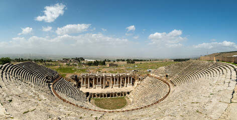 Ancient Roman amphitheater in Hierapolis ruins at Pammukale, Denizli, Turkey