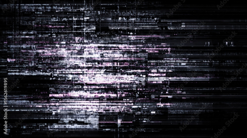 Aufkleber Abstract digital glitch art with horizontal lines and pixel distortion in dark background for technology, cyber, and digital concept