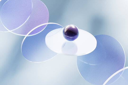  Glossy sphere centered on pastel glass discs