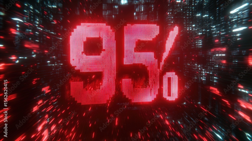 Aufkleber High-tech digital percentage display with glowing red numbers and dynamic background showing a futuristic data visualization scene