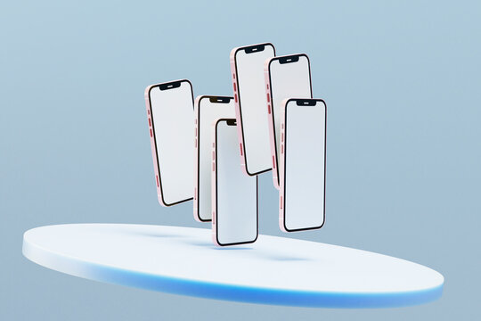  Rose gold phones floating beside translucent circular surface