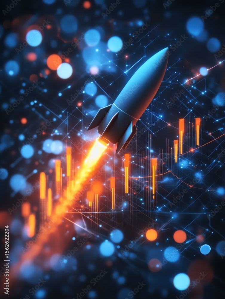 Aufkleber Futuristic Rocket Launch with Digital Data and Light Effects for Technology Innovation and Space Exploration Concept