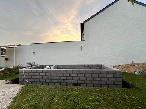 evening view of a modern house construction site