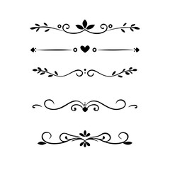 Fototapeta premium text dividers doodle set. Wedding decorative elements. Divider ornament, borders, floral, vintage line separators. Hand drawn vector illustration isolated on white background. Set page dividers. 