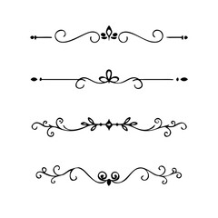 Obraz premium text dividers doodle set. Wedding decorative elements. Divider ornament, borders, floral, vintage line separators. Hand drawn vector illustration isolated on white background. Set page dividers. 