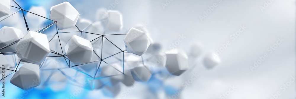 Poster Abstract 3D Molecular Structure with Geometric Shapes Connected by Lines in a Futuristic Science and Technology Background