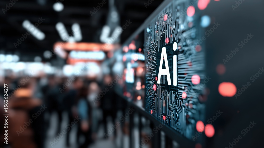Poster Innovative artificial ligence technology concept with digital screen display and network data graphics in a futuristic tech environment