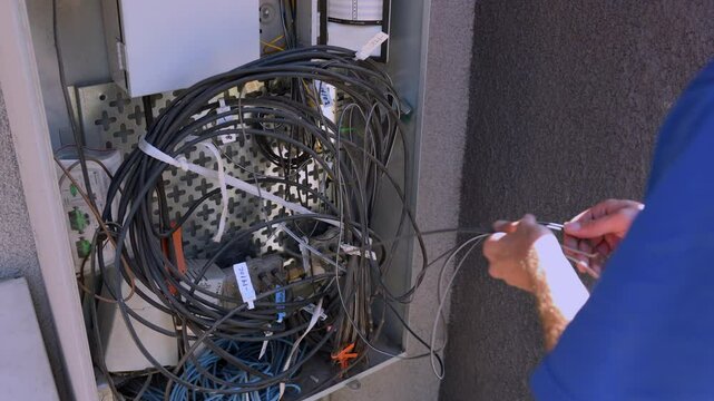 Cable technician handles wiring at the Dmarc point
