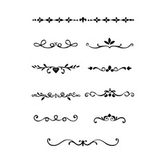 Text dividers doodle set. Wedding decorative elements. Divider ornament, borders, vintage line separators. Hand drawn vector illustration isolated on white background