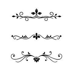 Text dividers doodle set. Wedding decorative elements. Divider ornament, borders, vintage line separators. Hand drawn vector illustration isolated on white background