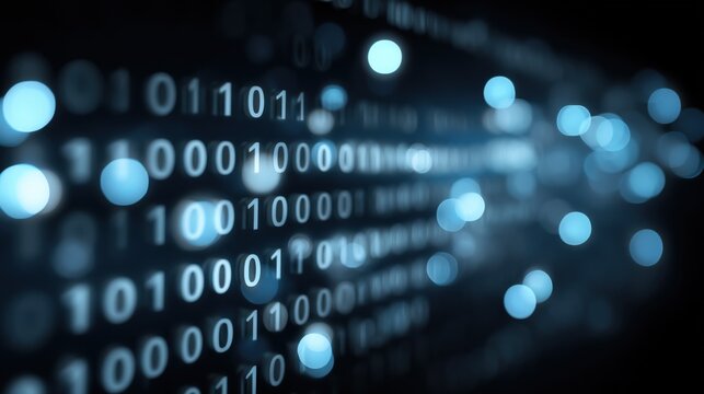 Futuristic digital data stream with binary code and glowing particles illustrating information technology and cyberspace concepts - Powered by Adobe