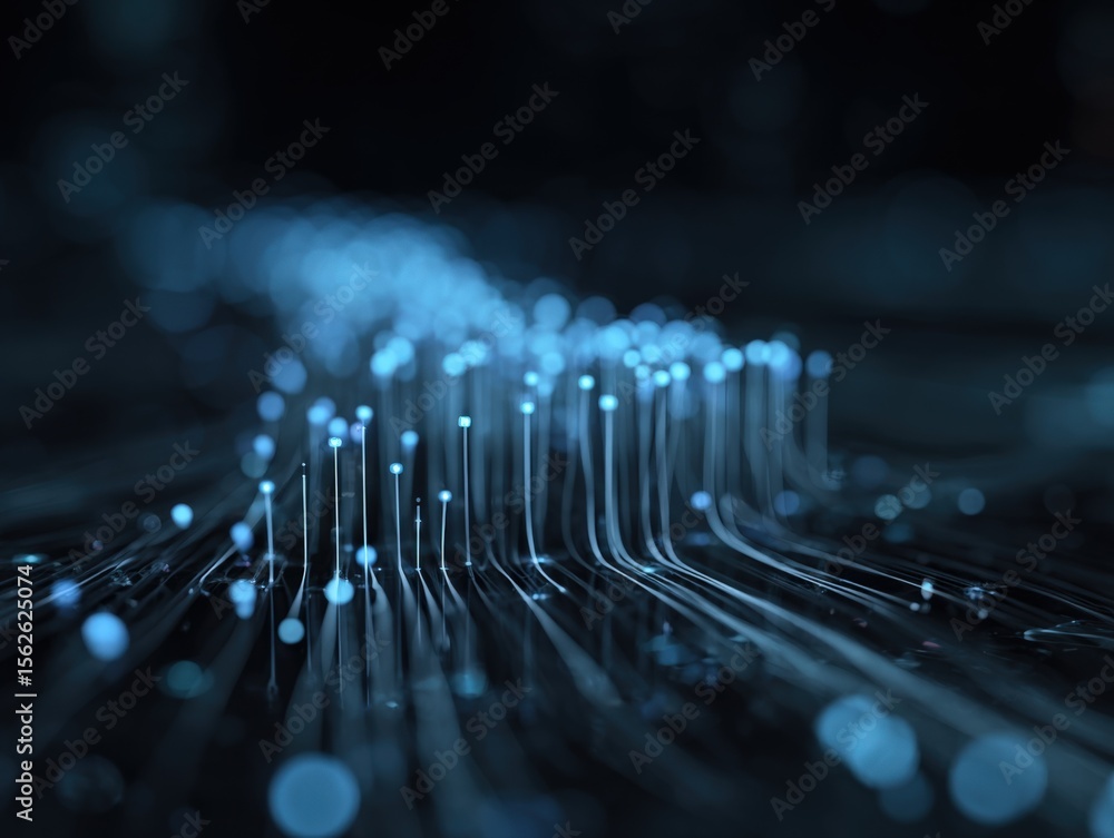 Poster Abstract digital technology background with glowing lines and dots representing data flow in futuristic high-tech environment