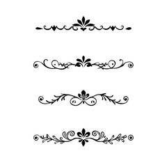 Text dividers doodle set. Wedding decorative elements. Divider ornament, borders, vintage line separators. Hand drawn vector illustration isolated on white background