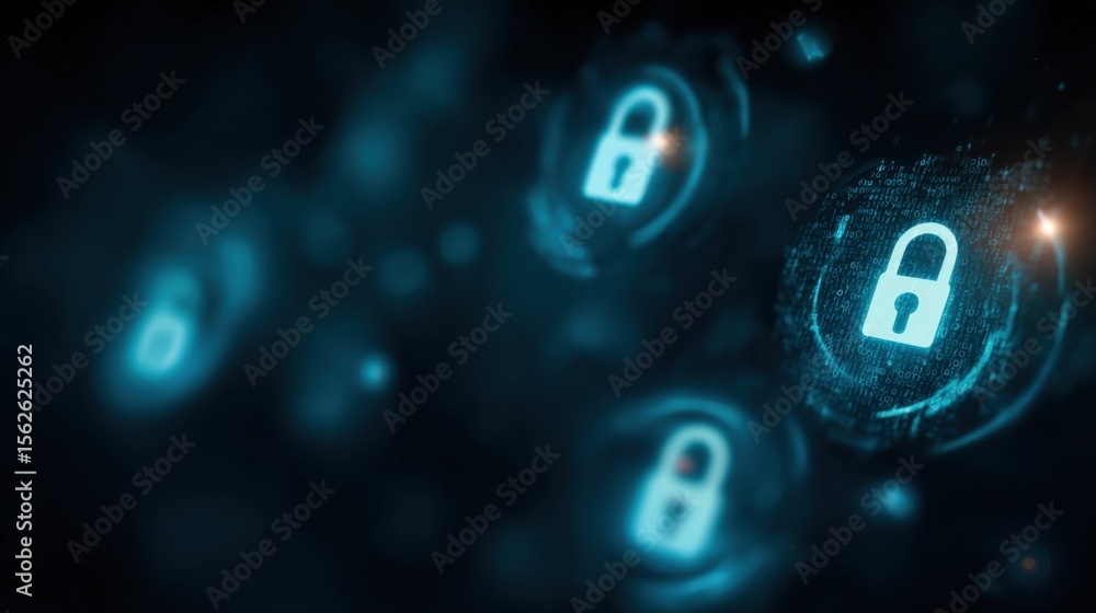 Aufkleber Digital Security Lock Icons Security System Concept with Padlocks and Data Protection Symbols for Cybersecurity and Privacy Online