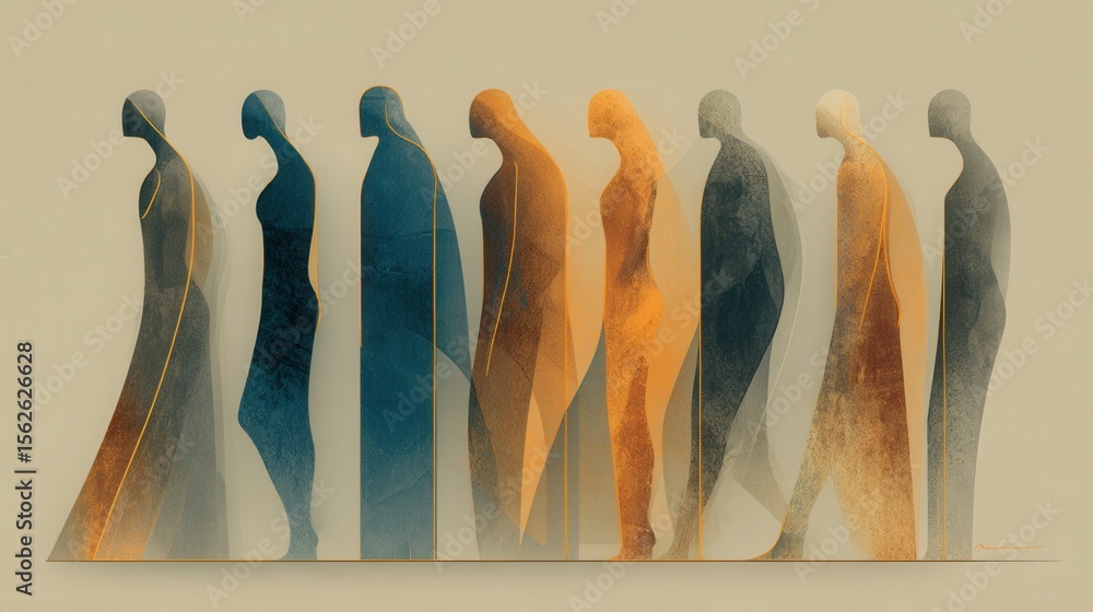 Poster abstract figures in motion with soft colors and fluid shapes